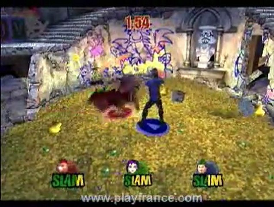 Shrek SuperSlam (PS2) - Partie multijoueurs mettant en scène 3 persos