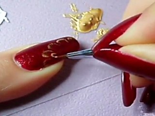 Nail art de Noël très facile rouge et or (imitation one stroke)