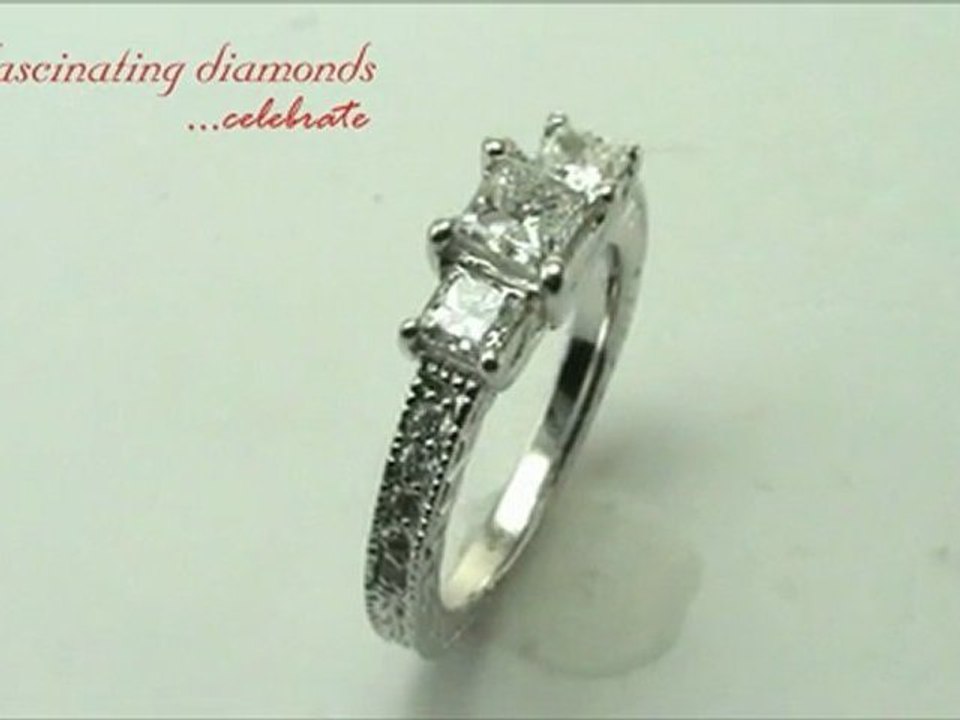 Princess Cut Three Stone Diamond Engagement Vintage Ring