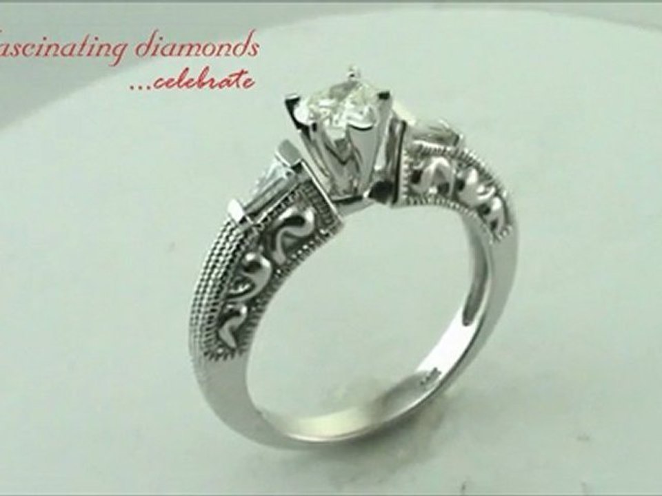 Heart Shape Diamond Engagement Ring with Tapered Baguettes