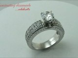 3 Row Round Cut Diamond Engagement Ring in Micro Pave Setting