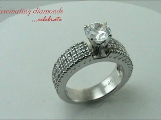 3 Row Round Cut Diamond Engagement Ring in Micro Pave Setting