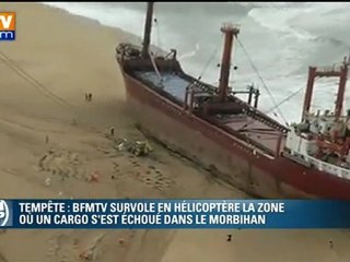 Tempête Joachim : BFMTV survole de la zone du cargo échoué