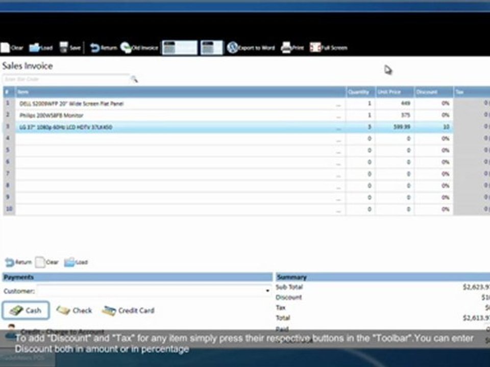 TradeMeters POS Making Sale-Edit Item Quantity, Add Discount and Tax