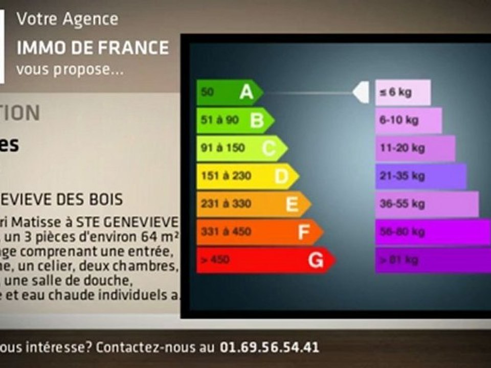 A louer - 3 PIECES - STE GENEVIEVE DES BOIS - 3 pièces - 64