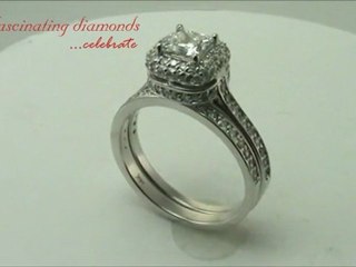 Princess Cut Halo Diamond Engagement Ring Set