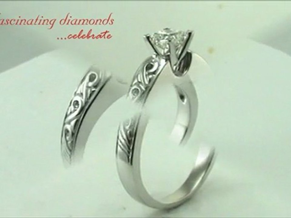 Vintage Engraved Thick Princess Cut Solitaire Diamond Engagement Ring