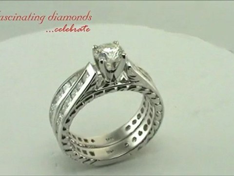 Round Cut Diamond Wedding Ring Set with Princess Cut Side Stones in Channel Setting