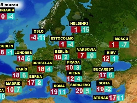 El tiempo en Europa, por países, previsión para hoy lunes 14 y mañana martes 15 de marzo