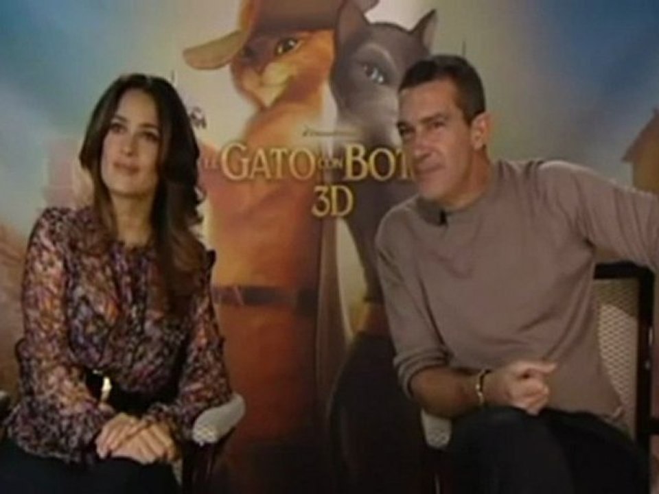 Antonio Banderas y Salma Hayek presentan 'El Gato con Botas'