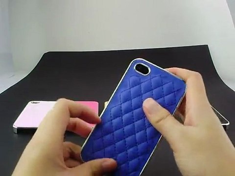 Grid Leather Coated Hard Case For iPhone 4S -Beige