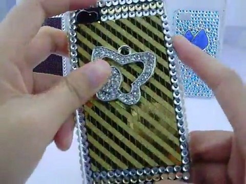 Cute iPhone 4S Rhinestone Case with Golden Butterfly