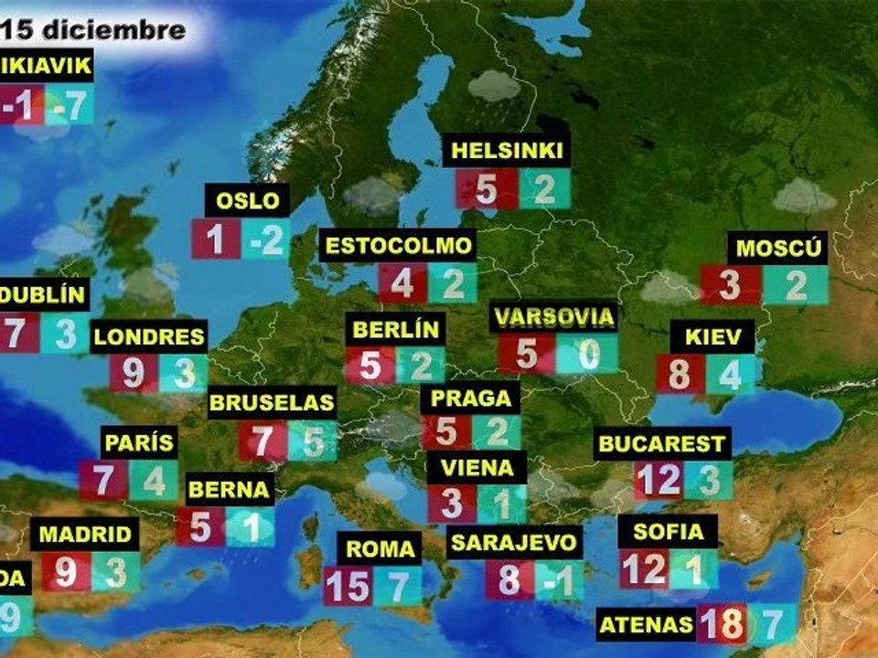 El tiempo en Europa, por países, previsión del miércoles 14 y el jueves 15 de diciembre
