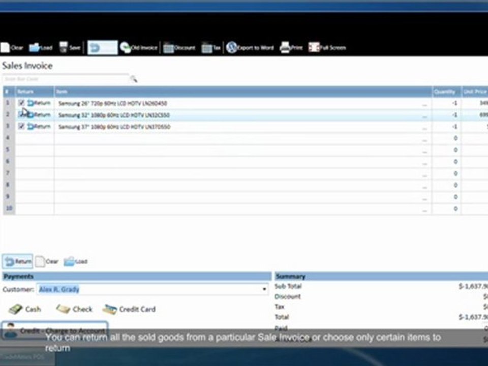 TradeMeters POS Making Sales Handling returns