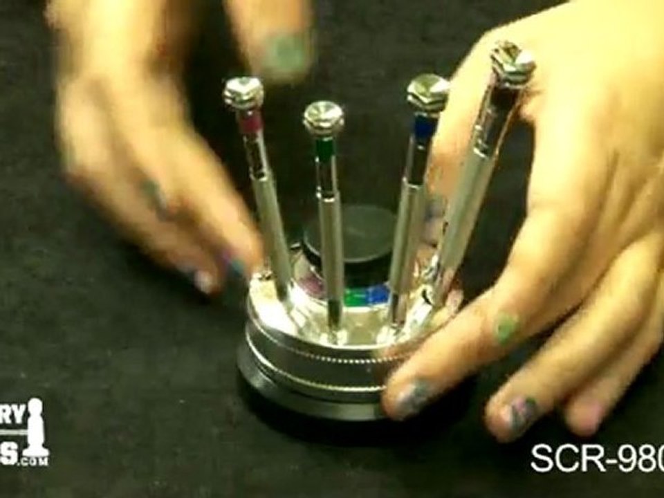 SCR-980.00 - Set-Screw Screwdriver Set in Rotating Stand, 9 Piece - Jewelry Tools Demo