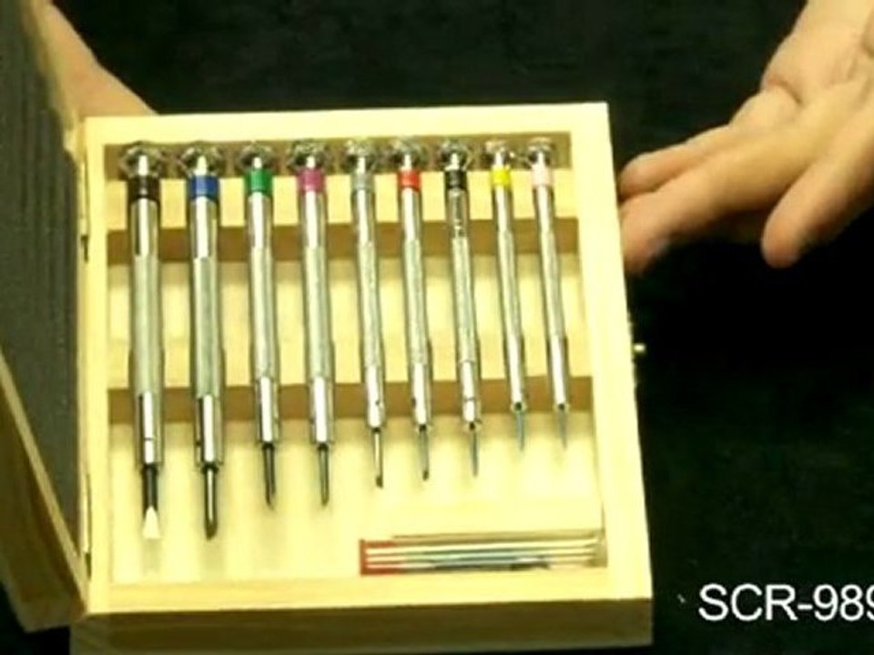 SCR-989.00 - Set-Screw Screwdriver Set in Wooden Box, 9 Piece - Jewelry Tools Demo