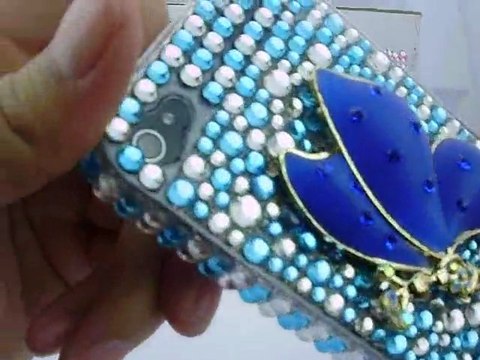 Blue iPhone 4S Rhinestone Hard Case with 3D Butterfly