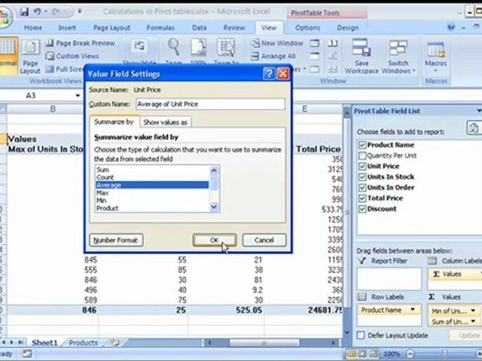 إجراء العمليات الحسابية داخل الجداول Pivot Tables - تعليم اكسيل 2007