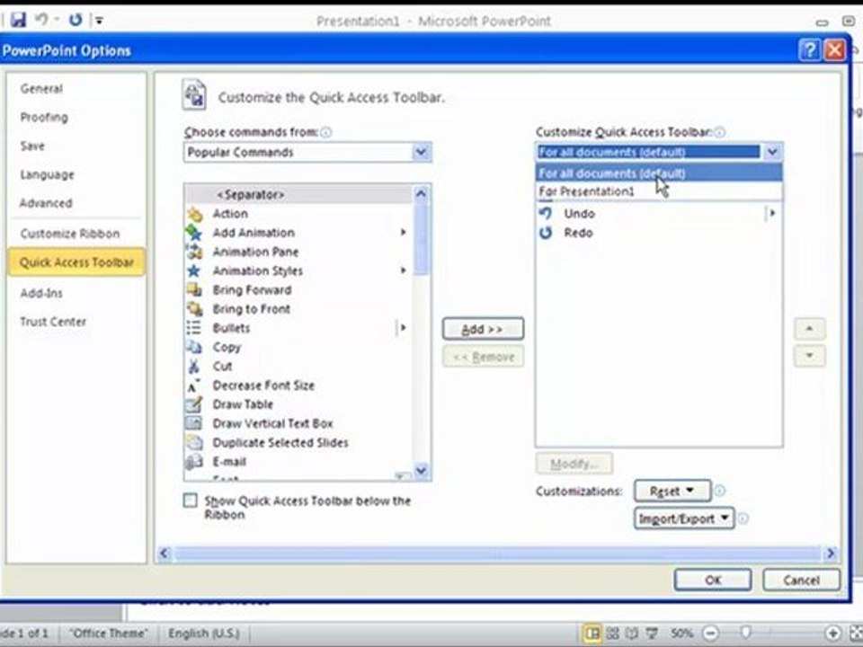 تهيئة واجهة البرنامج - PowerPoint 2010 تعليم بوربوينت