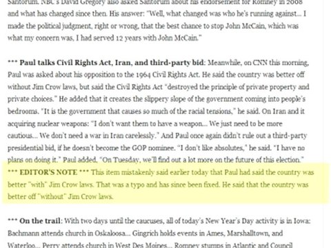 Update: MSNBC Changes Slanderous Ron Paul Misquote