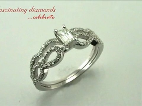 Emerald Cut Diamond Split Band Wedding Bridal Ring Set