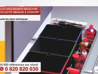 Poubelle coulissante sélective, couvercle collectif, Ménage et Confort par Qama