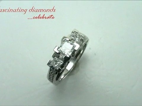 Princess Cut 3 Stone Diamond Engagement Ring in V-Prong and Pave Setting