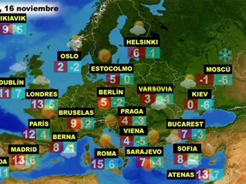 El tiempo en Europa, por países, previsión del martes 15 y el miércoles 16 de noviembre