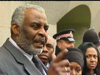 Stephen Lawrence's dad Neville speaks outside the Old Bailey