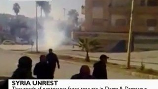 BBC World News Syria unrest 30.12.2011 at least 40 people killed,thousands of protestors in daraa&damascus