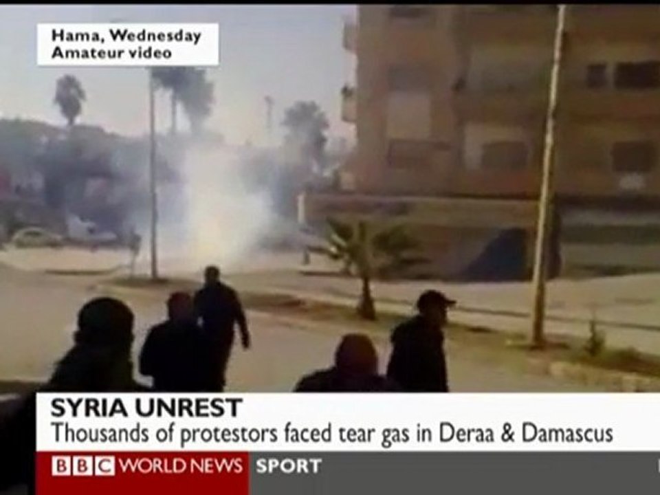 BBC World News Syria unrest 30.12.2011 at least 40 people killed,thousands of protestors in daraa&damascus