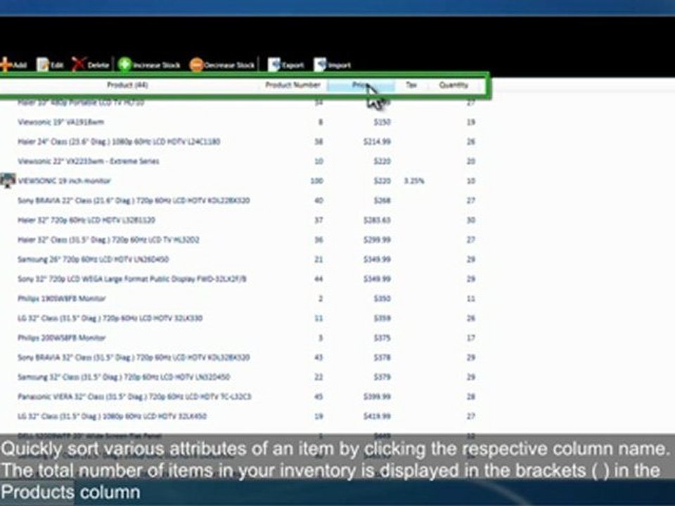 TradeMeters POS Stock Module Inventory Management-Sorting Item Attributes