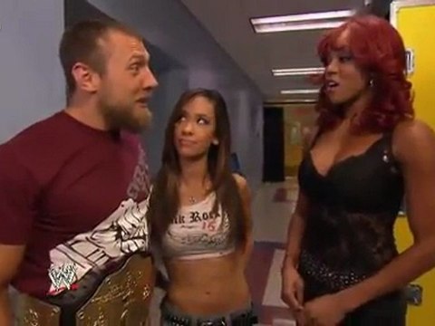 AJ Lee, Alicia Fox & Daniel Bryan backstage 1-6-12