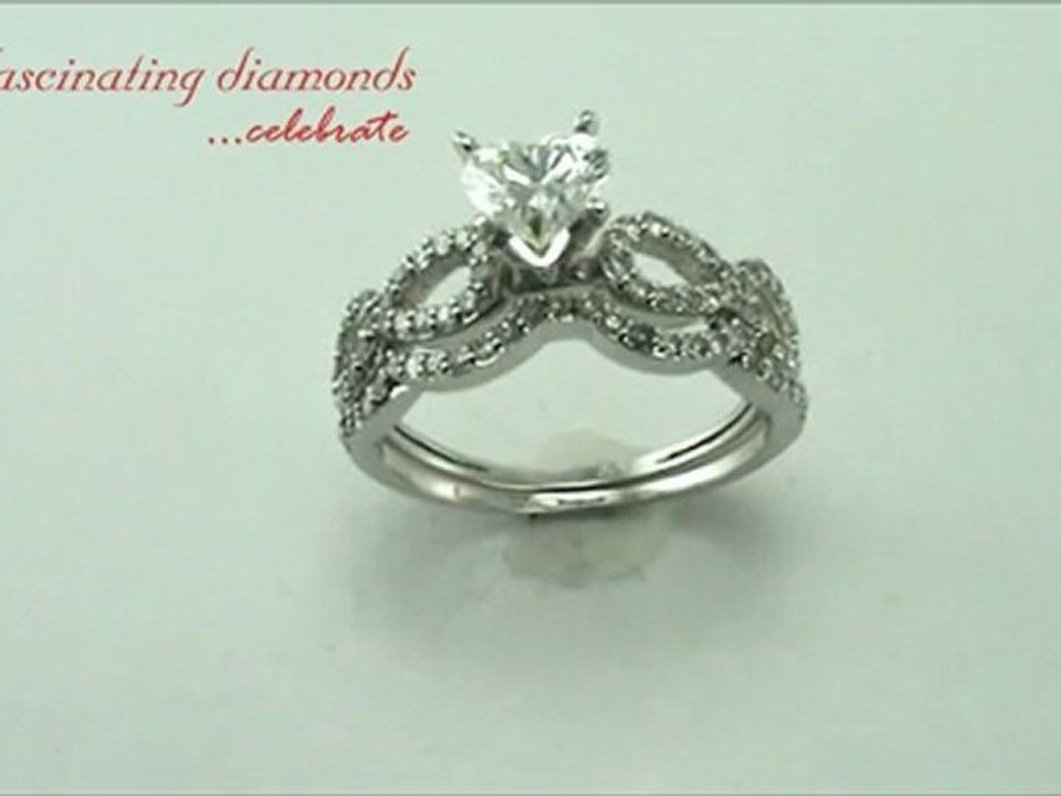 Heart Shape Diamond Split Swirl Band Wedding Bridal Ring Set