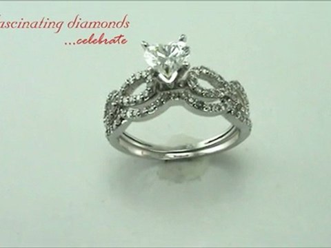 Heart Shape Diamond Split Swirl Band Wedding Bridal Ring Set