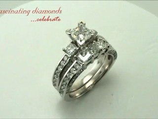 3 Stone Princess Cut Diamond Bridal Ring Set Channel Setting