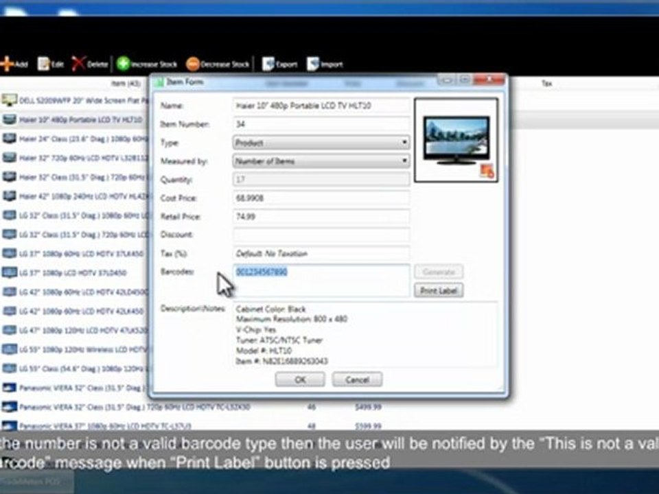 TradeMeters Point Of Sale Software Generating Barcodes In Stock Module