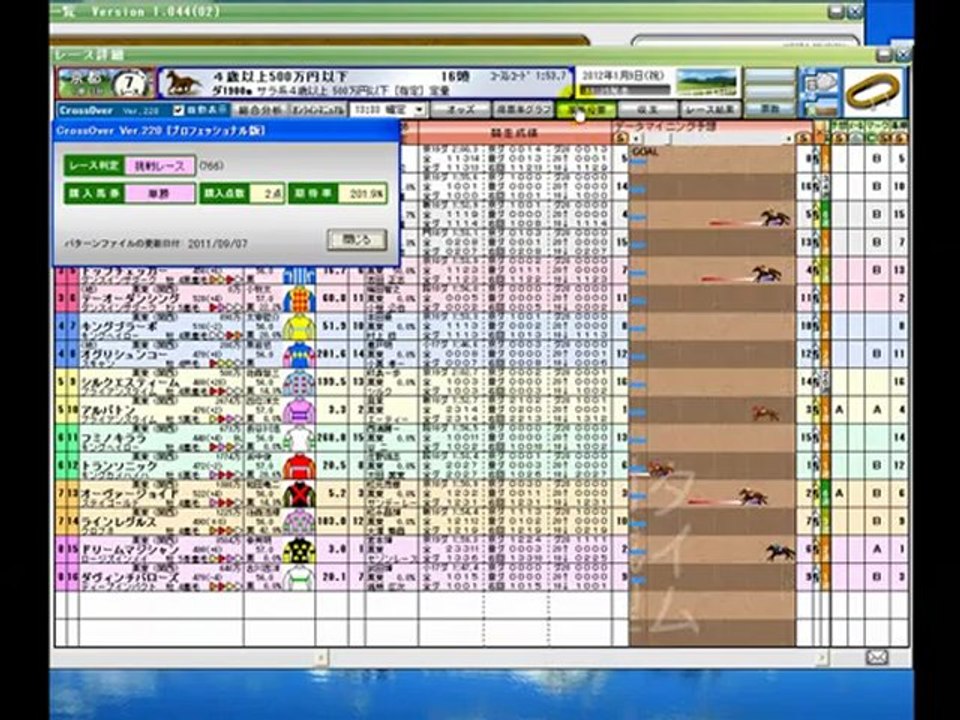 jra(2012.1.9)のレース　jra-van対応の競馬ソフトを使ってサクサク的中検証してみた。WIN5予想・WIN5計算にも超ベンリ！