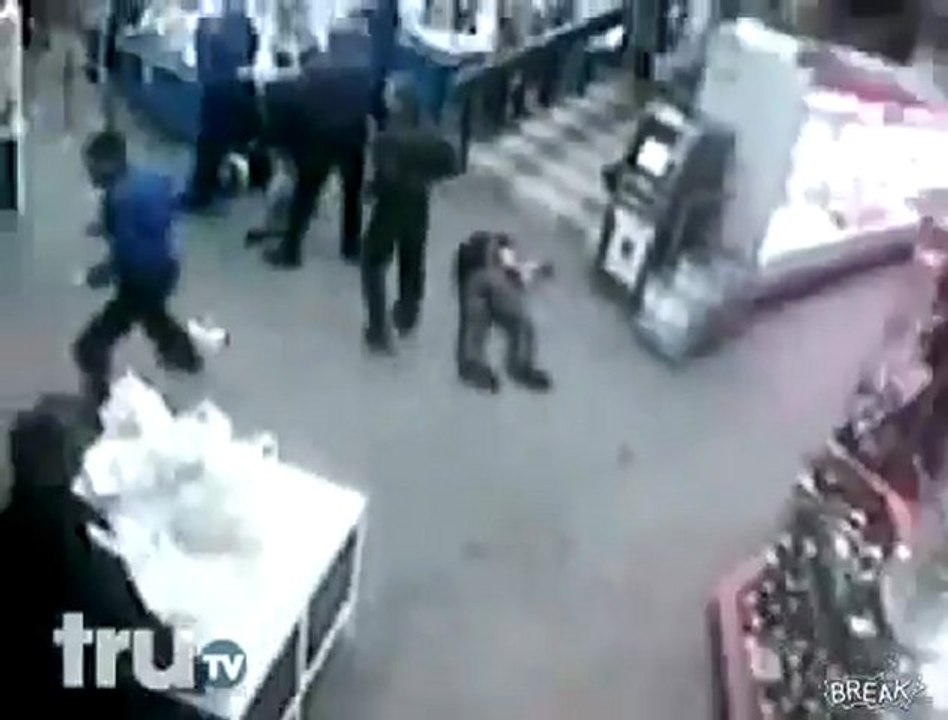 .Original Video.  Russian Fight 4 Vs 1 Security Guard.!! ( .Must See. )