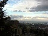 A cluster of clouds passed, the sun appears behind him, and rain again