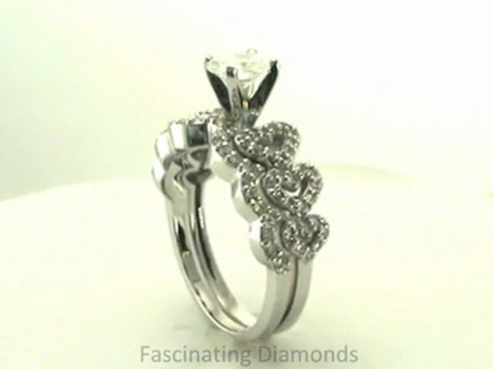 FDENS3051RO          Round Cut Diamond Wedding Bridal Rings With Round Side Stones In Pave Setting