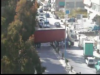 Truck blocking the road. Durres, Albania