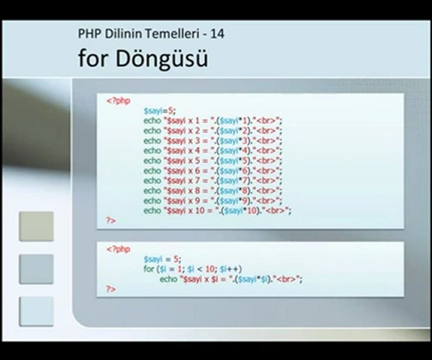 PHP Dersi 2.14 For Döngüsü