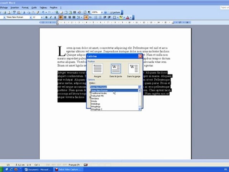 Créer des lettrines avec Microsoft Word 2003