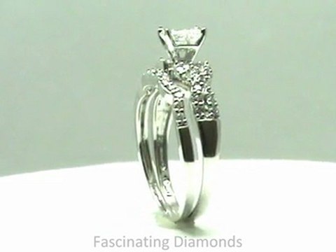 FDENS3008RA Radiant Cut Diamond Wedding Rings Set W Round Side Stones In Swirl Pave Setting