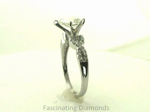 FDENS3008PER Pear Shaped Diamond Engagement Ring W Round Side Stones In Swirl Pave Setting