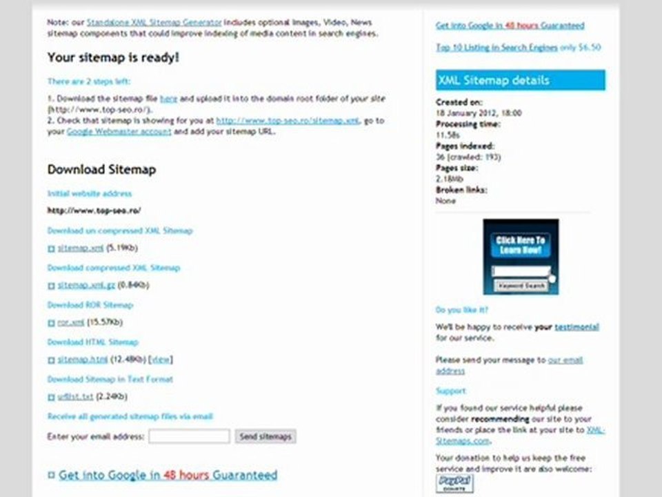 Sitemap Creare sitemap .xml .html Indexare Google