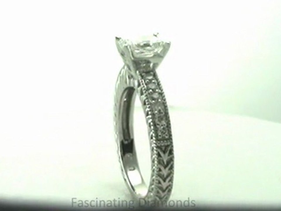 FDENS1790RAR         Radiant Cut Diamond Vintage Style Engagement Ring W Milgrains In Pave Setting