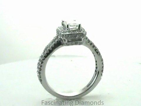 FDENR8688EMR Emerald Cut Diamond Engagement Ring W Round Pave Halo Set