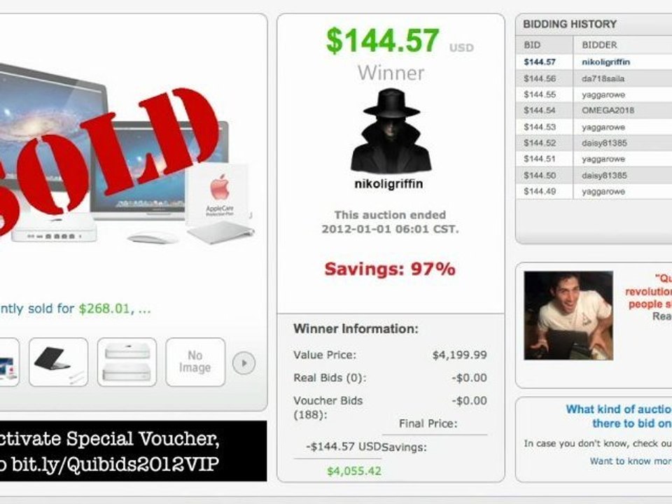 Quibids 1000 FREE BIDS 2012 VIP Voucher Link LEAKED with PROOF video